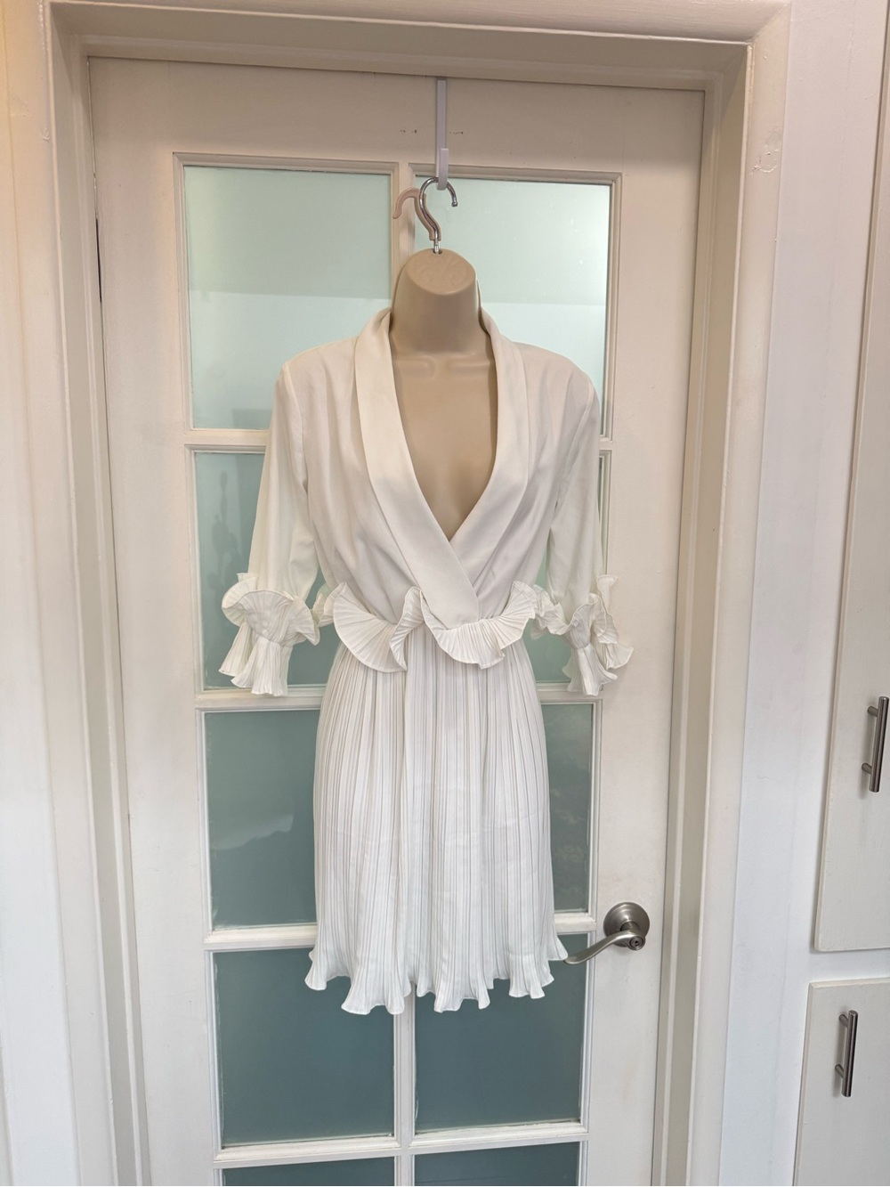 PrettyLittleThing White Plunge Pleated Midi Dress